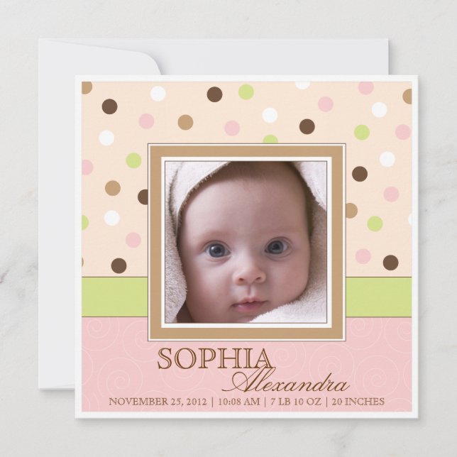 Faire-part Naissance de la petite fille Deux photos en rose + (Devant)