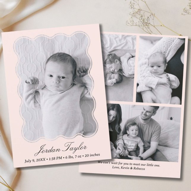 Faire-part Naissance d'un nouveau-né rose pâle moderne (Modern Minimal Light Pink Newborn Baby Birth Announcement)