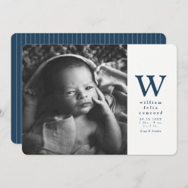 Faire-part Naissance initiale bleu marine simple