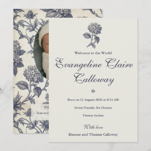 Faire-part Naissance Photo Hydrangea et Houx de Mer Toile Bot