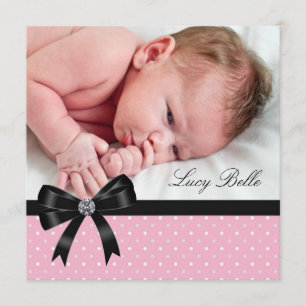 Faire-part Naissance rose de photo de bébé de point de polka