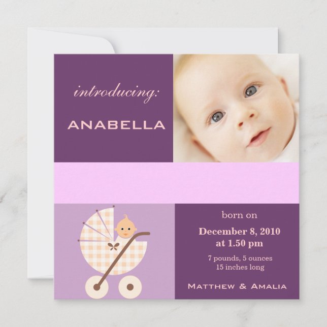 Faire-part Née récemment fille bébé (Devant)