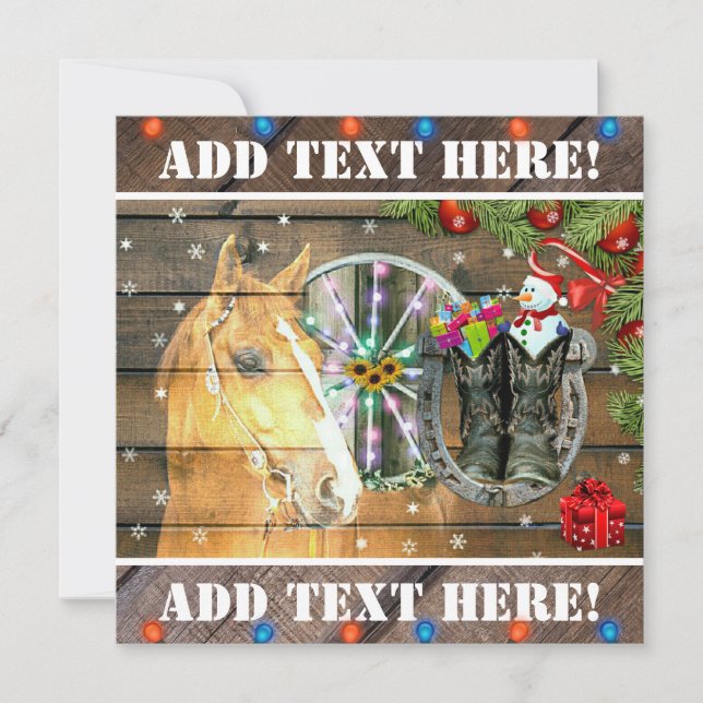 Faire-part Noël Cheval Wagon Roue Cowboy Bottes Garland (Devant)