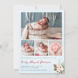 Faire-part Noël d'hiver Bébé Fille Nouveau-né Photo Naissance
