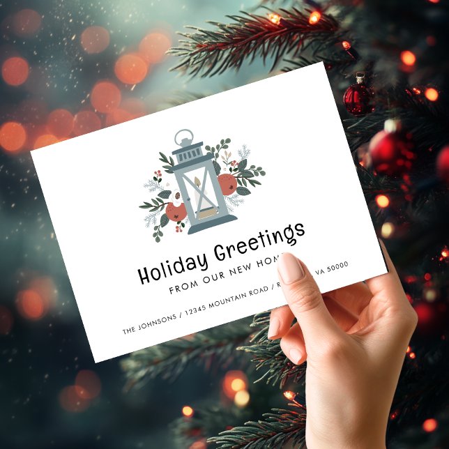 Faire-part Noël Lanterne Salutations de vacances Nouvelle mai (Christmas Lantern Holiday Greetings New Home Announcement)