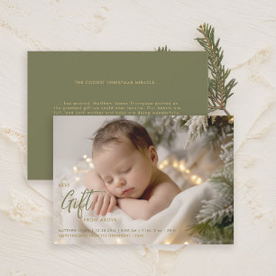 Faire-part Noël Meilleur cadeau Calligraphie Green Baby Photo