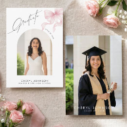 Faire-part Nœud Rose Élégant 2 Photo Remise des diplômes