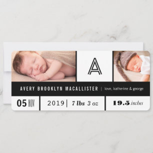 Faire-part Noir et blanc Multi Grid Statistiques bébé 2 Photo