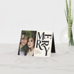 Faire-part Noir et photo vintage de chritsmas d'or joyeuse