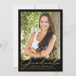 Faire-part Noir moderne Script 5 Photo Graduation