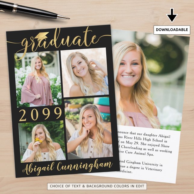 Faire-part Noir moderne Script 5 Photo Gradué (Créateur téléchargé)