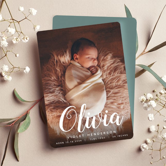 Faire-part nom du script | Naissance de la photo verticale (Créateur téléchargé)