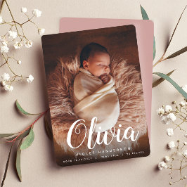 Faire-part nom du script | Naissance de la photo verticale