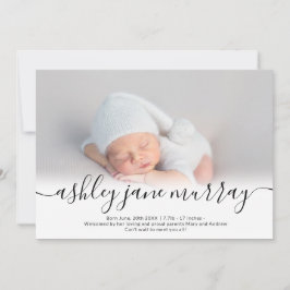 Faire-part Nom script coeur photo noir neutre bébé naissance