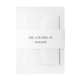 Faire-part Noms et date de mariage sur bandeau ventre blanc e