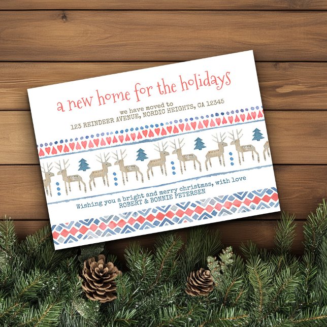 Faire-part Nordic Deer Nouvelle maison pour les vacances Démé (Nordic New Home for the Holidays Card from Holiday Moving Announcements Collection by Darling & May)