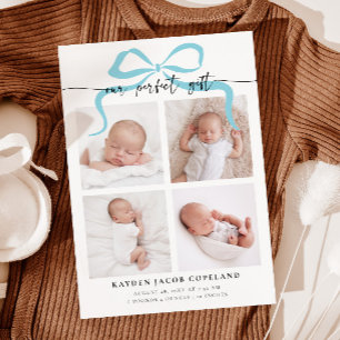 Faire-part Notre cadeau parfait bleu Bow photo naissance