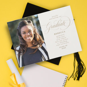 Faire-part Notre Diplômé Classic Script Gold Photo Graduate