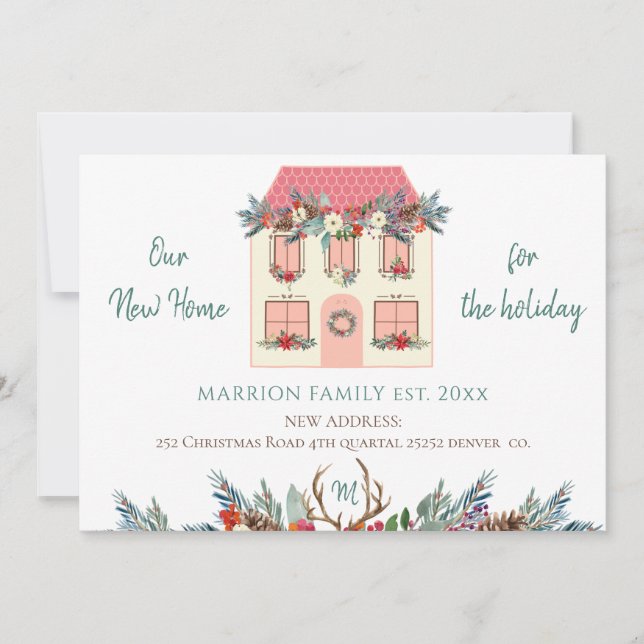 Faire-part Notre nouvelle maison pour les vacances maison ros (Devant)