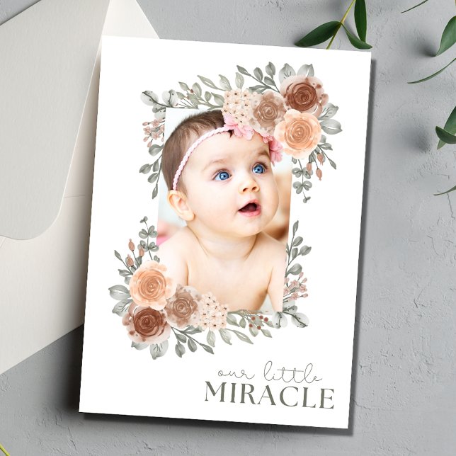 Faire-part Notre Petit Miracle Photo Bébé Fille Naissance (Our Little Miracle Photo Baby Girl Birth Announcement)