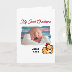 Faire-part Notre Premier Noël Purrfect Chaton Roux Bébé Photo
