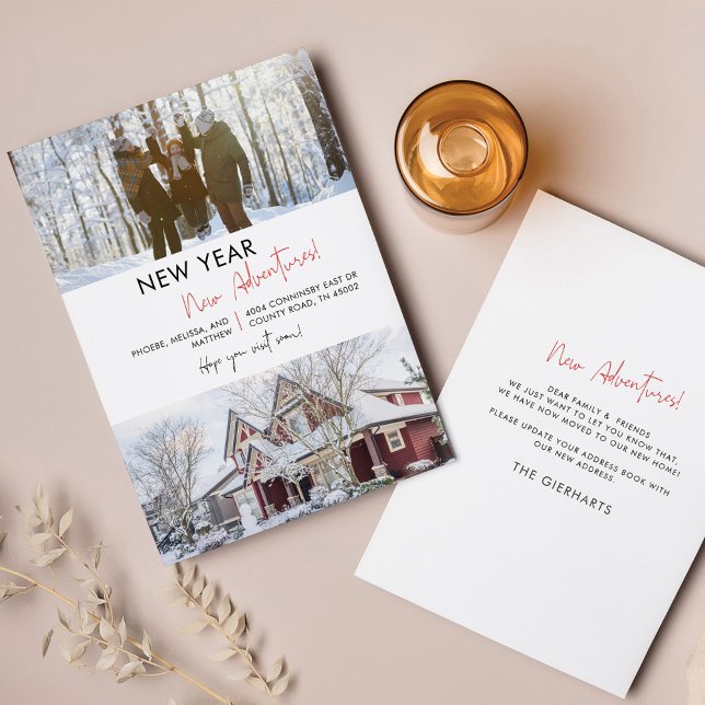 Faire-part Nous avons déménagé à la maison Nouvel An Aventure (New Year Moving Announcement Family New Home)