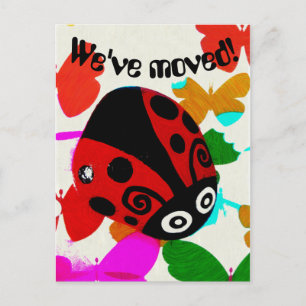 Faire-part Nous avons déménagé, carte postale Ladybug rouge e