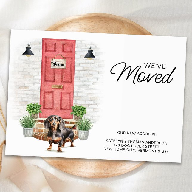 Faire-part Nous avons déménagé Dachshund Red Door Dog Moving (Créateur téléchargé)