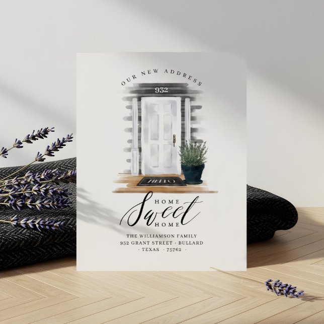 Faire-part Nous avons Déménagé des Hamptons Aquarelles Blancs (We've Moved Watercolor Hamptons White Front Door Announcement)