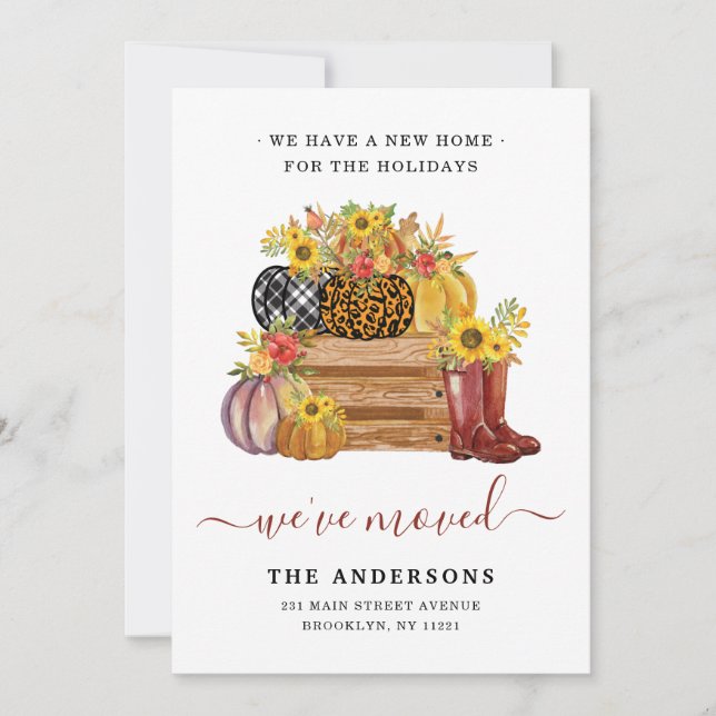 Faire-part Nous avons déménagé Floral Citrouille Sunflower Fa (Devant)
