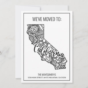 Faire-part Nous avons déménagé Floral Mandala California Stat