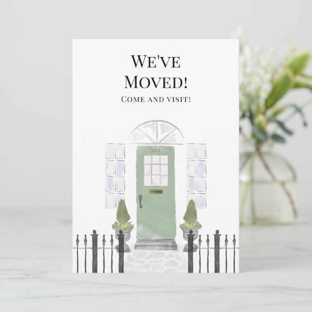 Faire-part Nous avons déménagé Nouvelle Maison Aquarelle Vert (Debout devant)