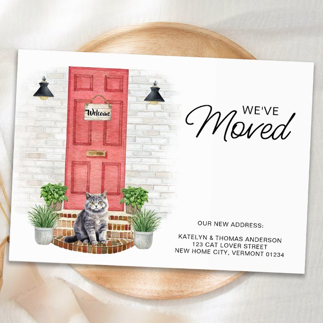 Faire-part Nous avons déplacé aquarelle avant porte rouge Cha (Créateur téléchargé)
