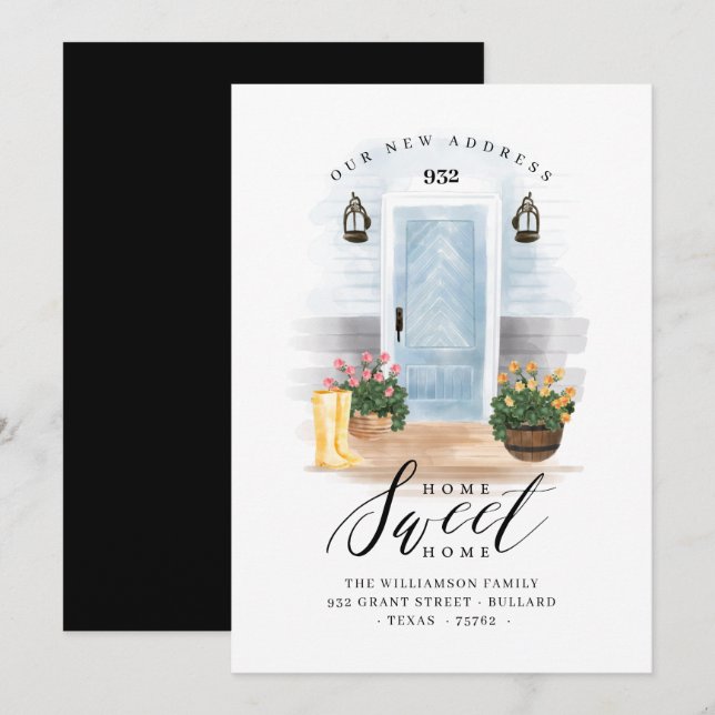 Faire-part Nous avons déplacé Blue Chic Country Aquarelle Ble (Devant / Derrière)