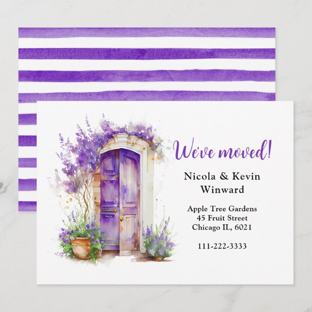 Faire-part Nous avons déplacé la porte de lavande violet fleu (Devant / Derrière)