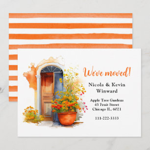 Faire-part Nous avons déplacé la porte des fleurs orange flor