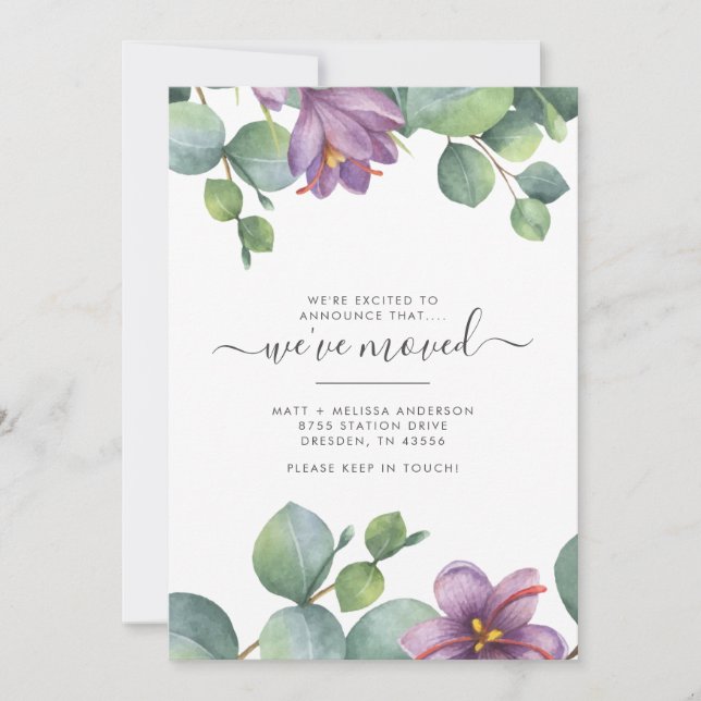 Faire-part Nous avons déplacé la verdure Eucalyptus Floral Mo (Devant)