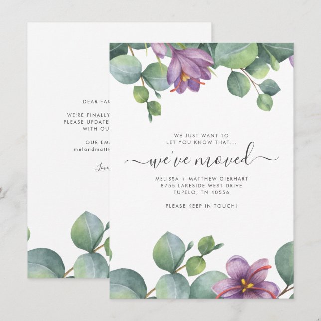 Faire-part Nous avons déplacé le feuillage Eucalyptus (Devant / Derrière)