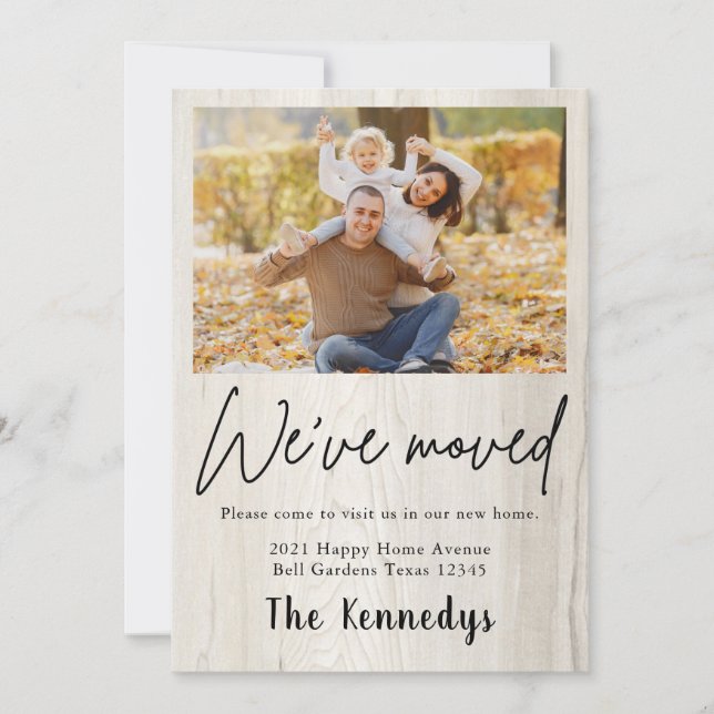 Faire-part Nous avons déplacé Rustic Wood Photo Moving Faire- (Devant)
