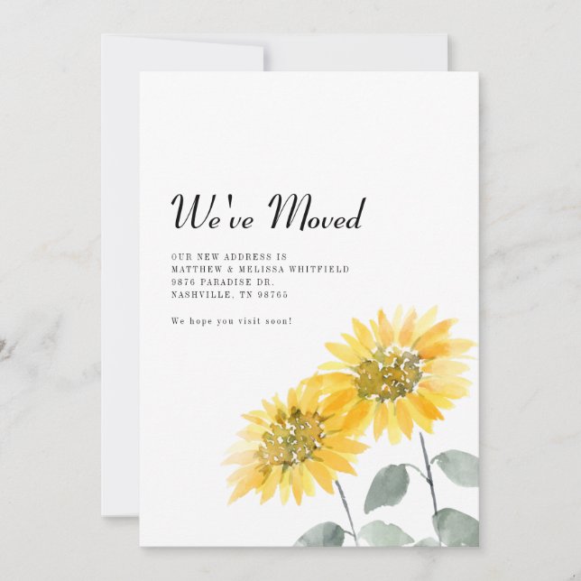 Faire-part Nous avons déplacé Tournesol en mouvement (Devant)