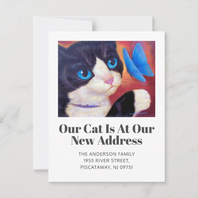 Faire-part Nous avons déplacé Tuxedo Chat Pet Nouveau Home Sc (Devant)