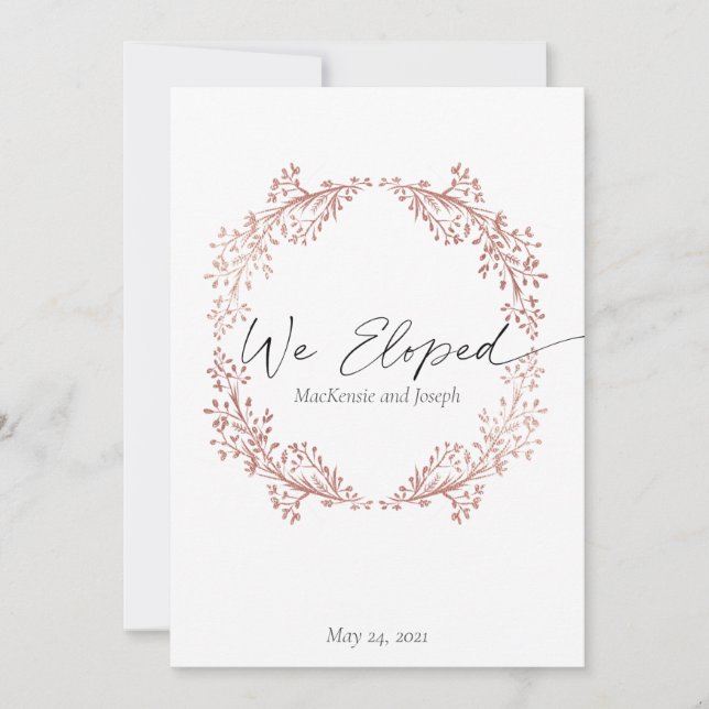 Faire-part Nous avons Elopé Élégant Rose Mariage or Faire-par (Devant)