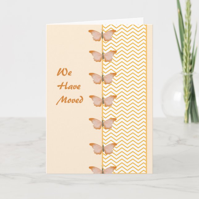 Faire-part Nous avons Moved Card avec papillons et Chevron. (Devant)