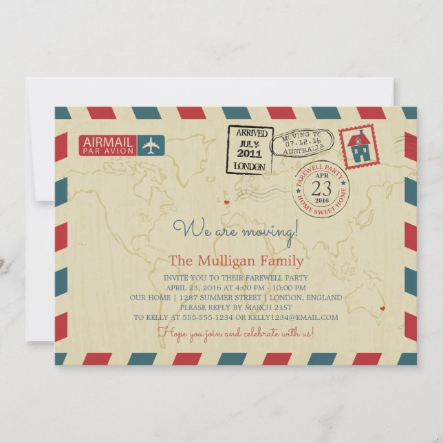 Faire-part Nous déplaçons le courrier aérien | Fête d'adieu (Devant)