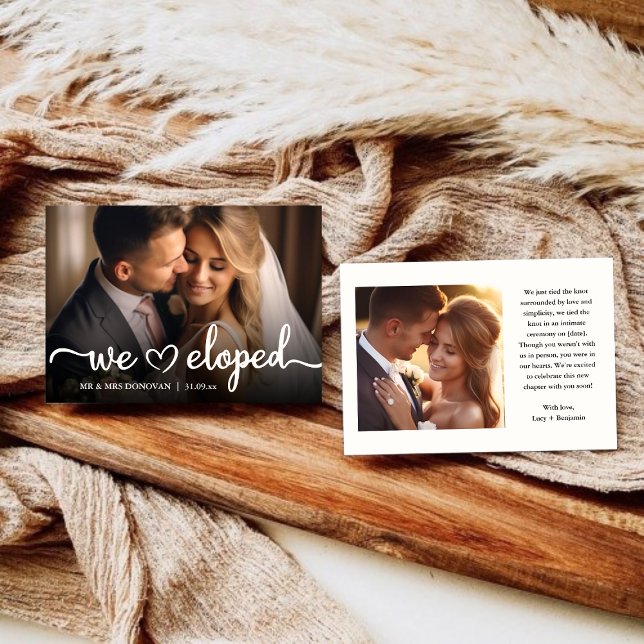 Faire-part Nous nous sommes enfuis - Écriture élégante - Phot (We Eloped Elegant Script Wedding Photo Announcement)