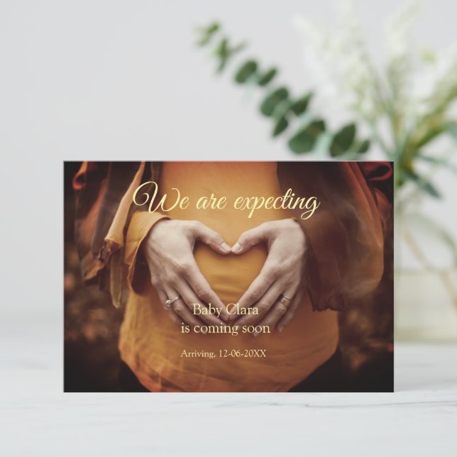 Faire-part nous sommes enceinte ajouter nom bébé date grosses (Debout devant)