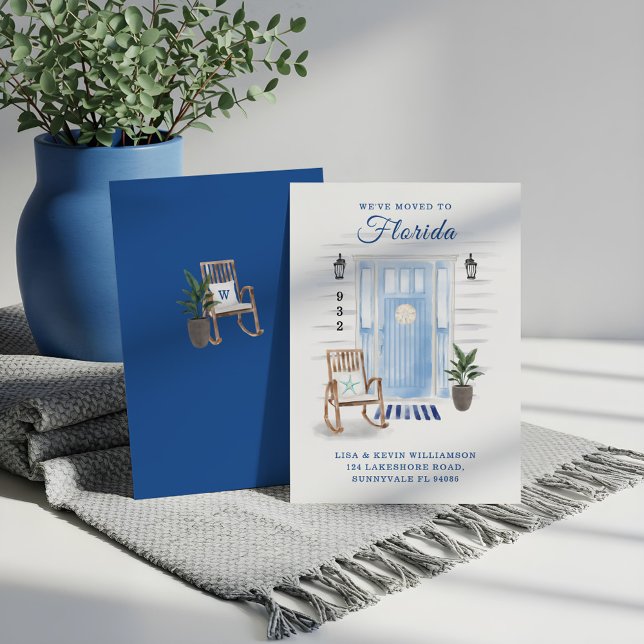 Faire-part Nous sommes passés à une nouvelle adresse Porte d' (We've Moved To New Address Coastal Watercolor Door Announcement)