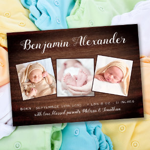 Faire-part Nouveau bébé rustique Pays Bois 3 Photo Naissance