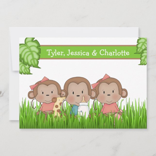 Faire-part Nouveau Bébé Triplet Deux Filles Et Garçon Mignonn (Devant)