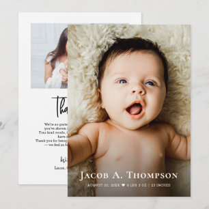 Faire-part Nouveau Garçon Photo Merci Cœur Naissance Moderne